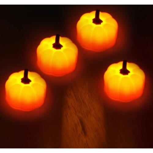 4pcs Halloween Pumpkin Light Orange Plastic Smooth Surface Table Top Decoration Lamp Home Happy Party Supplies