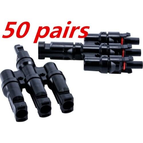 50 Pair Solar Panel MC4 3 to 1 T Branch Connectors One Female to Three Male,One Male to Three Female MC4 Panel Cable Connectors