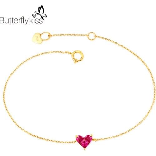 BK 14k Red Corundum Bracelet For Women Genuine Gold 585 Open Adjustable Heart Shape Simple Fine Jewelry Bracelet Gifts