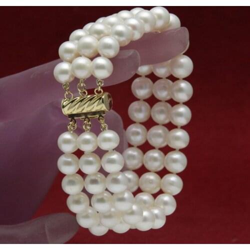 Nobility Womans jewelry beautiful 2 rows 3 rows 8-9mm white freshwater pearls bracelets 7.5-7.8" Grade