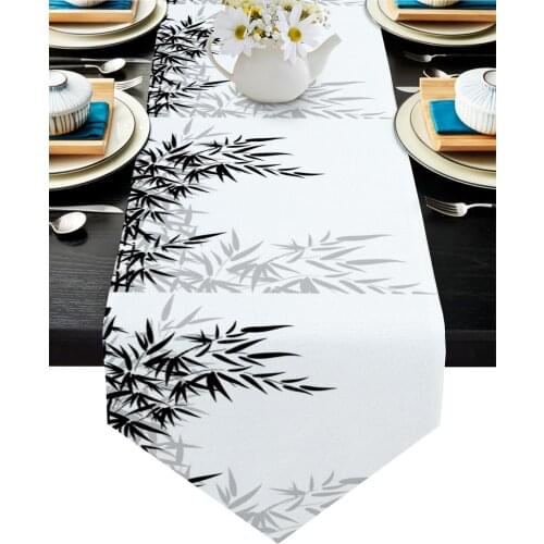 Black And White Bamboo Table Runner Luxury Dining Table Decor Tablecloth Table Runner for Wedding Party