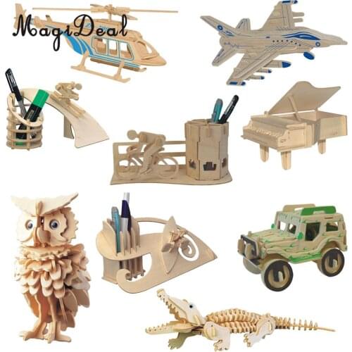 MagiDeal DIY 3D Wooden Jigsaw Helicopter Heli Model Construction Kit Toy Puzzle Gift for Kids Preschool Education Brain Power