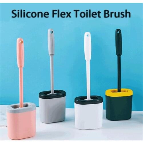 Toilet Brush Holder Silicone Bristles Bowl Cleaner Brush Deep Clean Non-Slip Long Handle Floor Standing Mounted Cleaning Kit WC