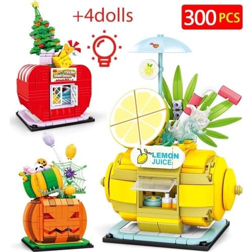 City Bricks View Scene Street Model Building Block Toys Pumpkin lantern Shop Toy Store Architecture Children DIY Christmas Gift