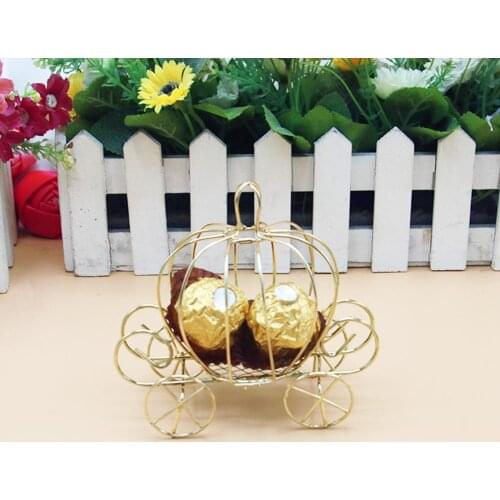 Diy Pumpkin Carriage Golden Wrought Iron Wedding Candy Box Gift Packaging Display Tin Box Wedding Party Decoration