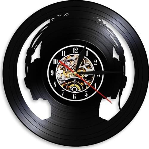 1Piece DJ Headphone Music Vinyl Record Wall Clock Modern Design Rock Music DJ Unique Wall Art Decor For Music Club Gift For DJ
