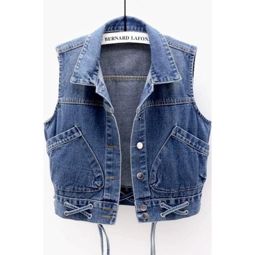 Plus Size Denim Vest Coat Women Casual Loose Denim Waistcoat Short Woman Sleeveless Vest Tops Female Retro Jeans Denim Jackets