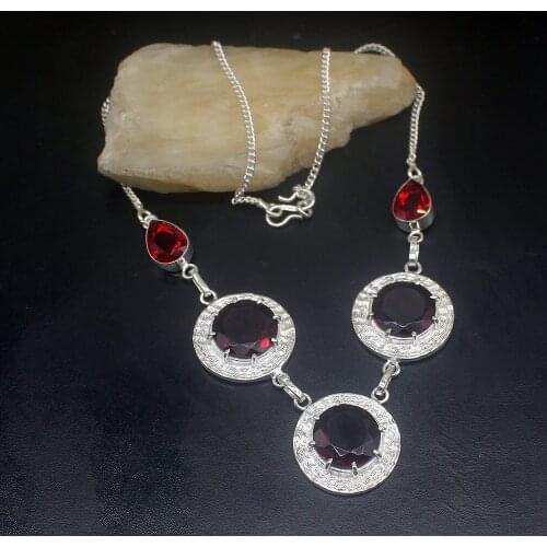 Gemstonefactory Jewelry Big Promotion 925 Silver Gushing Blood Red Garnet Fashion Women Chain Necklace 46cm 202101620