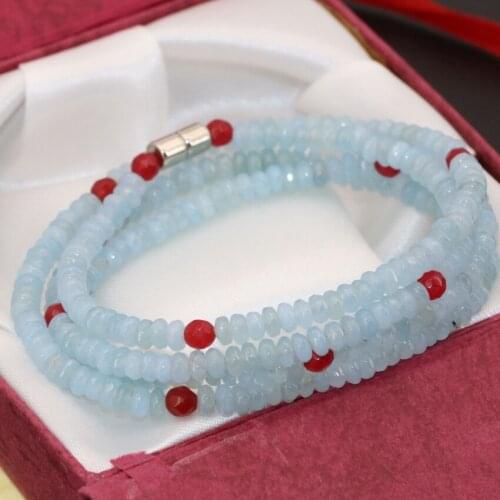 Hot sale original design long chain 4 row blue jades chalcedony stone charms faceted abacus 2*4mm beads bracelet jewelry B2776