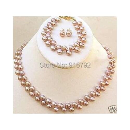 HYFY2014325****Real natural 7-8 mm natural PURPLE pearl necklace bracelet earring sets