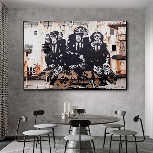Modern 3 Gorilla Graffiti Street Art Works HD Printed On High Quality Canvas Large Home Living Room Bedroom Wall Decor Poster