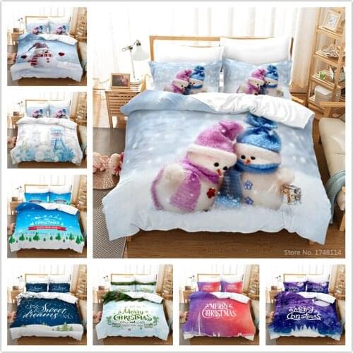 3D Printed Merry Christmas Duvet Covet Set Lovely Snowman Bedding Set Twin Full Queen King Size Bed Linens for Boys Girls Gift