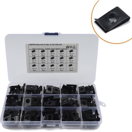 Box of 120 Pieces - Black U-shaped Reed Nut, Automotive Interior Trim Panel Clip Nut