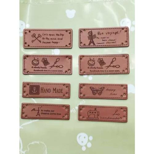 Zakka 17 styles leather label 100pcs/set handmade Patchwork DIY Sewing label cloth Garment Customized