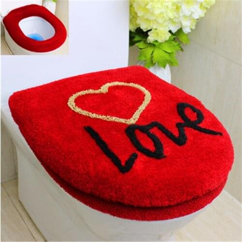 Red Love Warm Bathroom Toilet Sets Washroom Seat Cover Bath Mats Closetool Lid Cover Toilet Cushion Rings Potty Pad