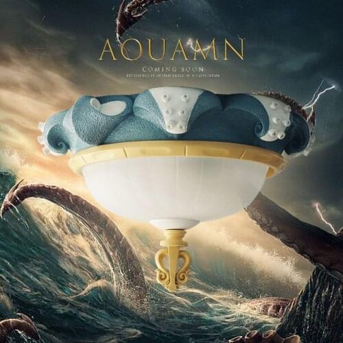 Creative Trident ocean ceiling lamp boy bedroom childrens room lamp cartoon resin blue Mediterranean ceiling lamp