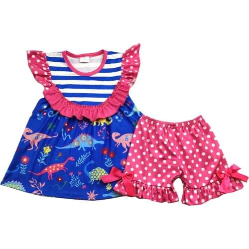 Summer girl beach time dinosaurs pattern outfit free shipping top sale
