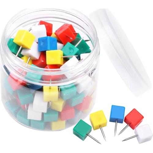 LMDZ 50/100 Ppcs Map Photo Wall Studs Markers Drawing Cork Board Pins Notice Board Pins Stationery Supplies with Plastic Box