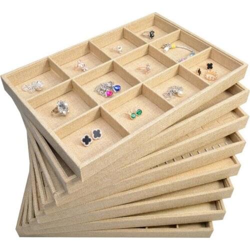 High Quality Linen Jewelry Display Tray Ring Earring Holder Bracelet Necklace Organizer Jewelry Tray Organizer Storage Case