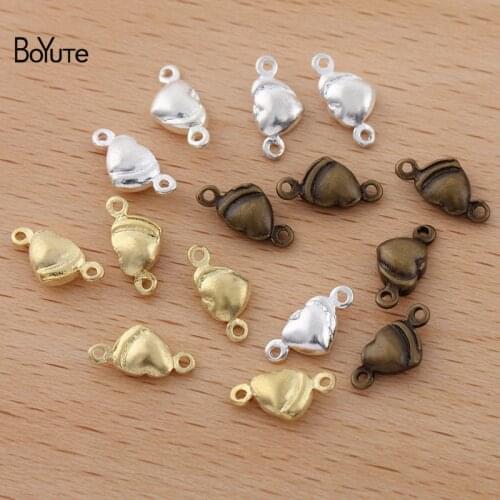 BoYuTe (200 Pieces/Lot) 10*5MM Metal Brass Heart-Shaped Connector Charms Handmade DIY Jewelry Accessories Materials