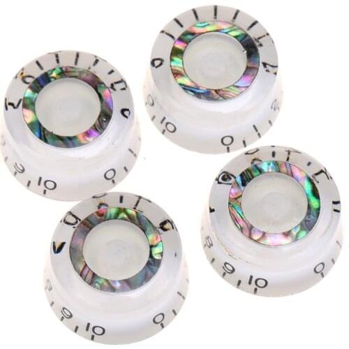 Musiclily Pro B-Stock Metric Size Abalone Circle Top Guitar Speed Control Knobs for Epiphone Les Paul SG Style, White (Set of 4)