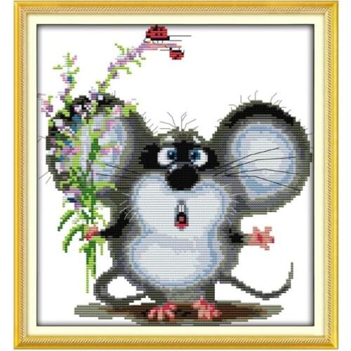 Big-eared mouse cross stitch kit 14ct 11ct pre stamped canvas cross stitching animal embroidery DIY handmade needlework plus