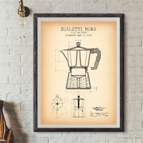 Wall Art Coffee Pot Patent Poster and Print Bialetti Moka Poster Coffee Blueprint Art Picture Canvas Painting Kitchen Decoration