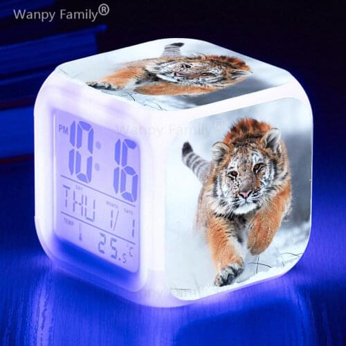 King of the forest tiger alarm clock LED digital clock large screen multifunctional electronic clock birthday gift for children