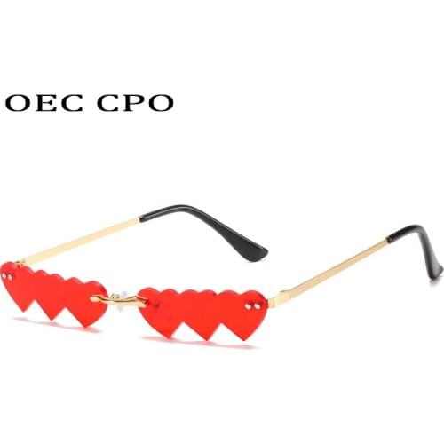 OEC CPO Small Personality Sunglasses Women Rimless Love heart Sun Glasses for Women Fashion style Red Pink Female uv400 Glasses