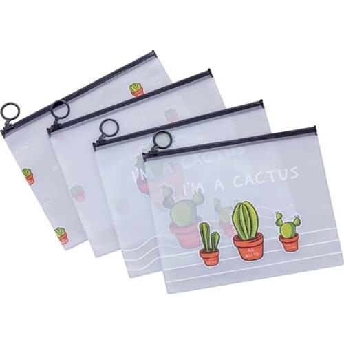 Cute Cartoon Cactus Zip Lock Plastic Bags Transparent Pencil Makeup Storage Bag Home Office Organizer