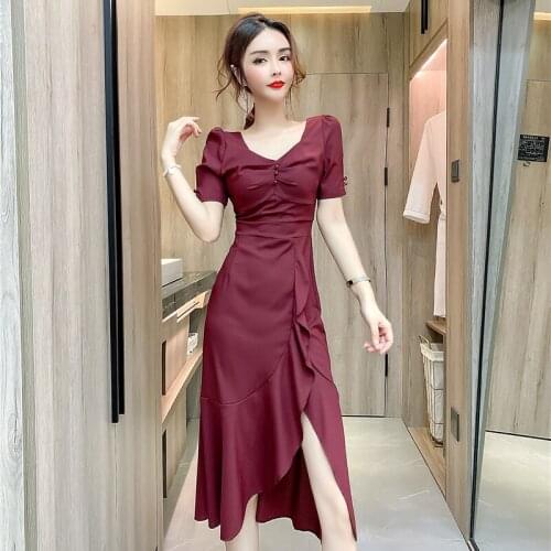 Puff Sleeve Summer Style Dress for Women Ruffles Square Collar Asymmetric Korean Clothes Fashion Sexy Dresses Elegant New