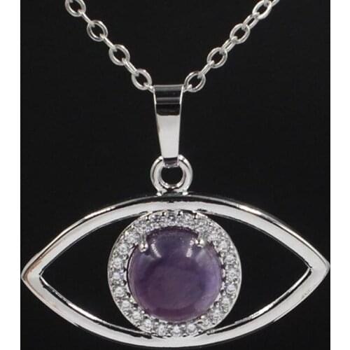 QIMOSHI Eye Pendant Necklace Exquisite Girl Lady Natural Oval Quartz Crystal Healing Chakra Jewelry