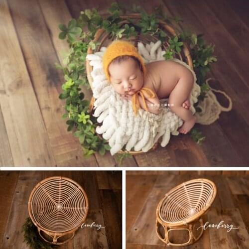Baby Photography Props Handmade Bamboo Basket Vintage Chair Newborn Photo Shoot Posing Sofa for Boys Girls Fotografia Acessorio
