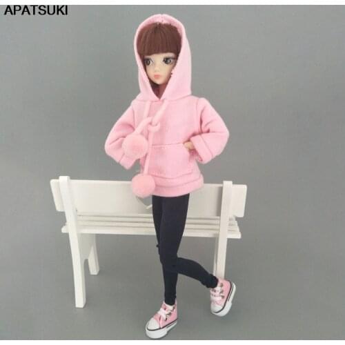 Pink Sweatshirt Coat For Barbie Doll Clothes Clothes For Barbie Doll Outfits Leather Pants Canvas Shoes 1/6 Doll Accessories