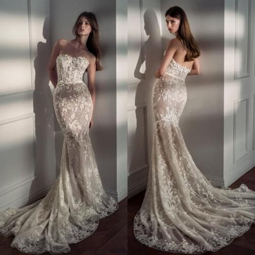 Equisite Mermaid Wedding Dresses Lace Beads Appliques Sweetheart Trumpet Bridal Gowns Sweep Train Bohemian Robe De Soirée