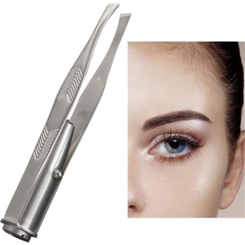 LED Tweezer Eyelash Eyebrow Eyes Hair Remover Tools Stainless Steel Eyebrow Tweezers Beauty ZW20