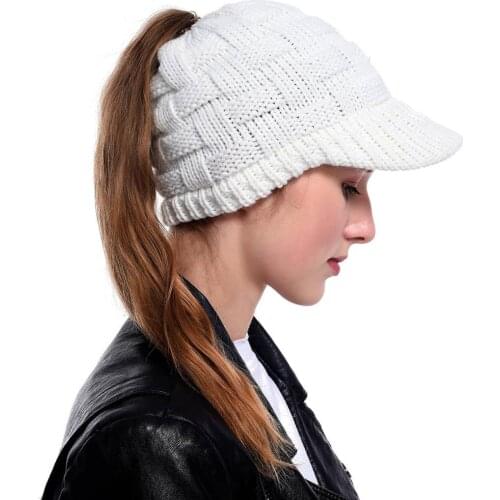 Woman Gifts Ponytail Hat Wool Winter Hat Visor Cold Weather Knitted Special Ponytail Design Baseball Cap Hat