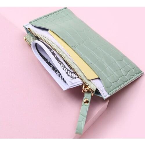 Business Card Holder Wallet Women Black/green/brown/blue/pink/red Credit Card Holder Case PU Leather Zipper Card Bag ID Case