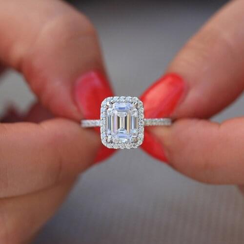 Luxury Emerald cut 3CT Simulated Diamond Platinum Brand Jewelry Original 925 sterling Silver Engagement wedding Rings for Women