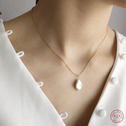 OBEAR 925 Sterling Silver Baroque Pearl Pendants Necklace for Women Simple Design Wild Elegant Charm Pearl Necklace Jewelry