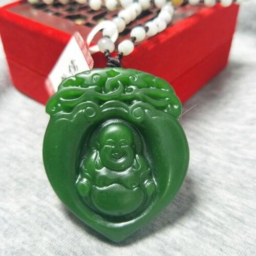 Zheru Jewelry Pure natural Hetian Biyu Carving Double Dragon Buddha Pendant Three-color jadeite jade necklace