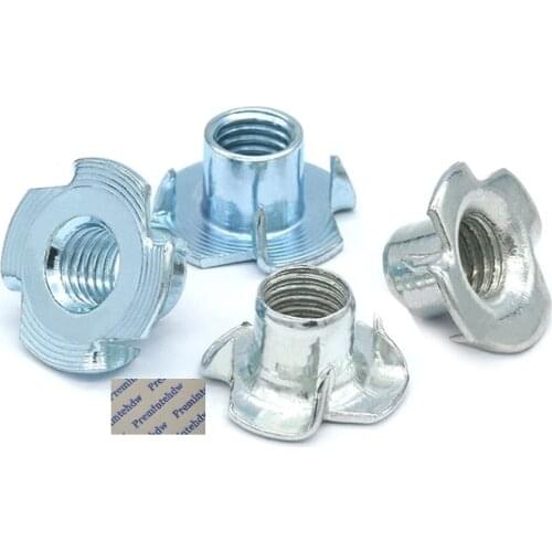 100Pcs/Lot M3 M4 M5 M6 M8 M10 M12 4 Pronged Tee T Nut T-nut Threaded Embedded Nut Zinc Plate Steel Wood Cabinetry Furniture