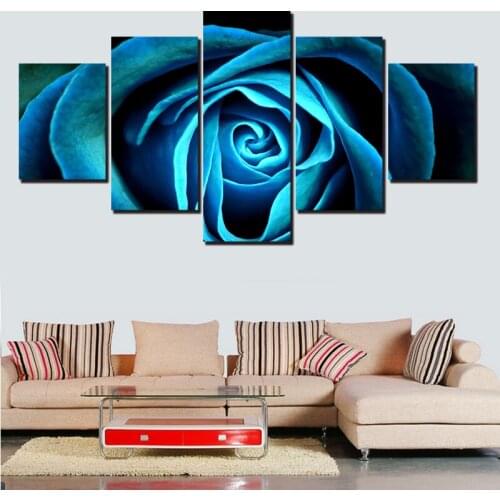 5 Pieces/Set Blue Rose Modern Home Wall Decor Canvas Picture Art HD Print Painting On Canvas For Home Decor Picture(Unframed)