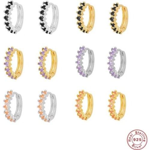 GS 925 Sterling Silver 9mm Hoop Earrings For Women Colorful Zircon Floral Round Ear Stud Helix Cartilage Tragus Jewelry Aros