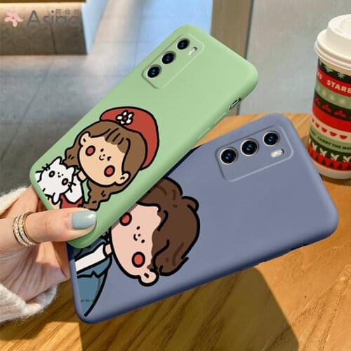 ASINA Liquid Silicone Case For Huawei P40 P30 P20 P Smart 2019 S Cover Cartoon Bumper Girl Couple Cases For Nova3 3i 5t 7 8 Capa
