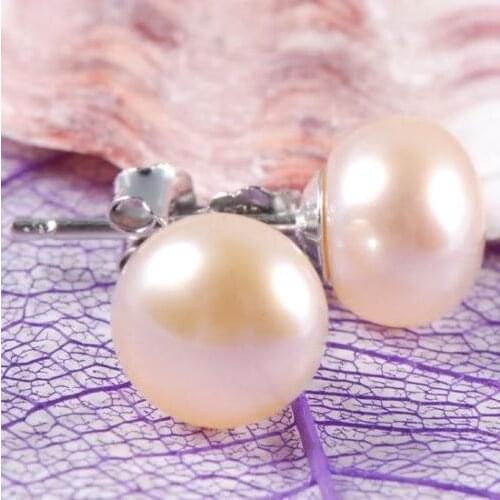 Free shipping >>>>>>8-9mm Pink Akoya Pearl Earring AAA Grade