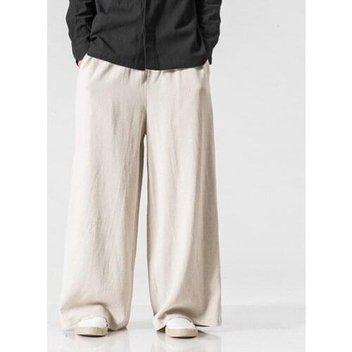 Spring Summer Chinese Style Tang Suit Pants Streetwear Men Chinese Straight-leg Loose Casual Pants Large Size Wide-leg Trousers