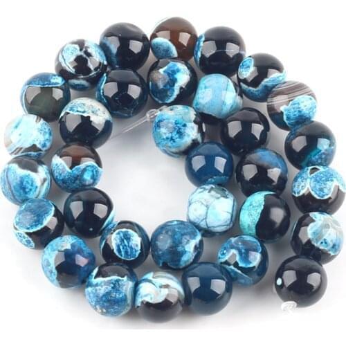 Natural Blue Fire Agates Stone Beads Round Loose Spacer Beads For Jewelry Making Tool Bracelets 15''Inches 6/8/10/12mm Beads Diy