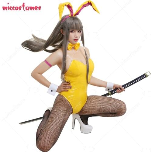 Takamura Yui Cute Bunny Girl One Piece Bodysuit Backless Bunny Suit Outfits Cosplay Costume with Headdress and Collar