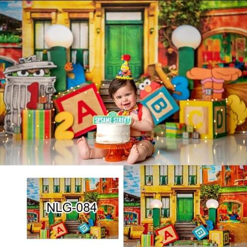Childrens Birthday Photoshoot Backdrops Sesame Street Party Decorations 1st Birthday Photography Background Photocall